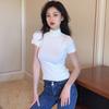 Women's Solid Half Turtleneck Slim Short Sleeve Knitted T-Shirt