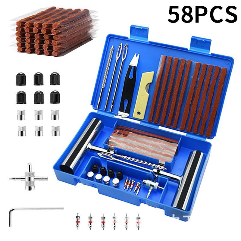 33/58Pcs Auto Tire Repair Set Puncture Repair Tools Car Motorcycle Bike Emergency Heavy Duty Tubeless Tire Repair Rivet Tool Set