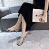2025 summer new square head with rhinestone temperament French fine heel versatile comfortable high heel cool slippers
