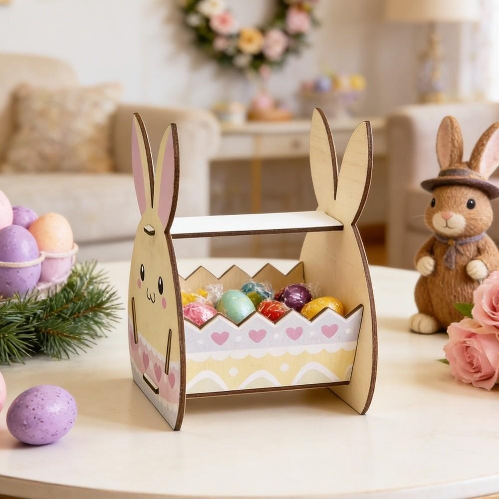DIY Paint Easter Bunny Basket Wooden Candy Storage Basket Rabbit Storage Box  Easter Parties