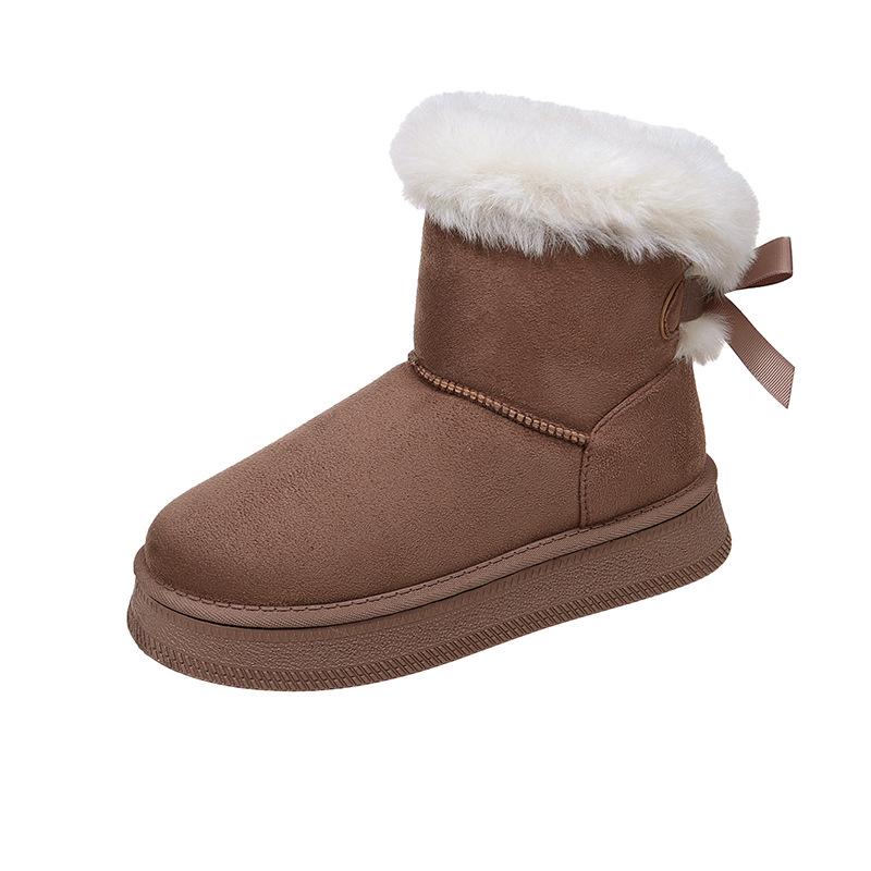 Plus Cotton Thickened Snow Boots: Slip-on Winter 2025 Style with Thick Sole, Furry Mouth, Bowknot, Warm Big Size.