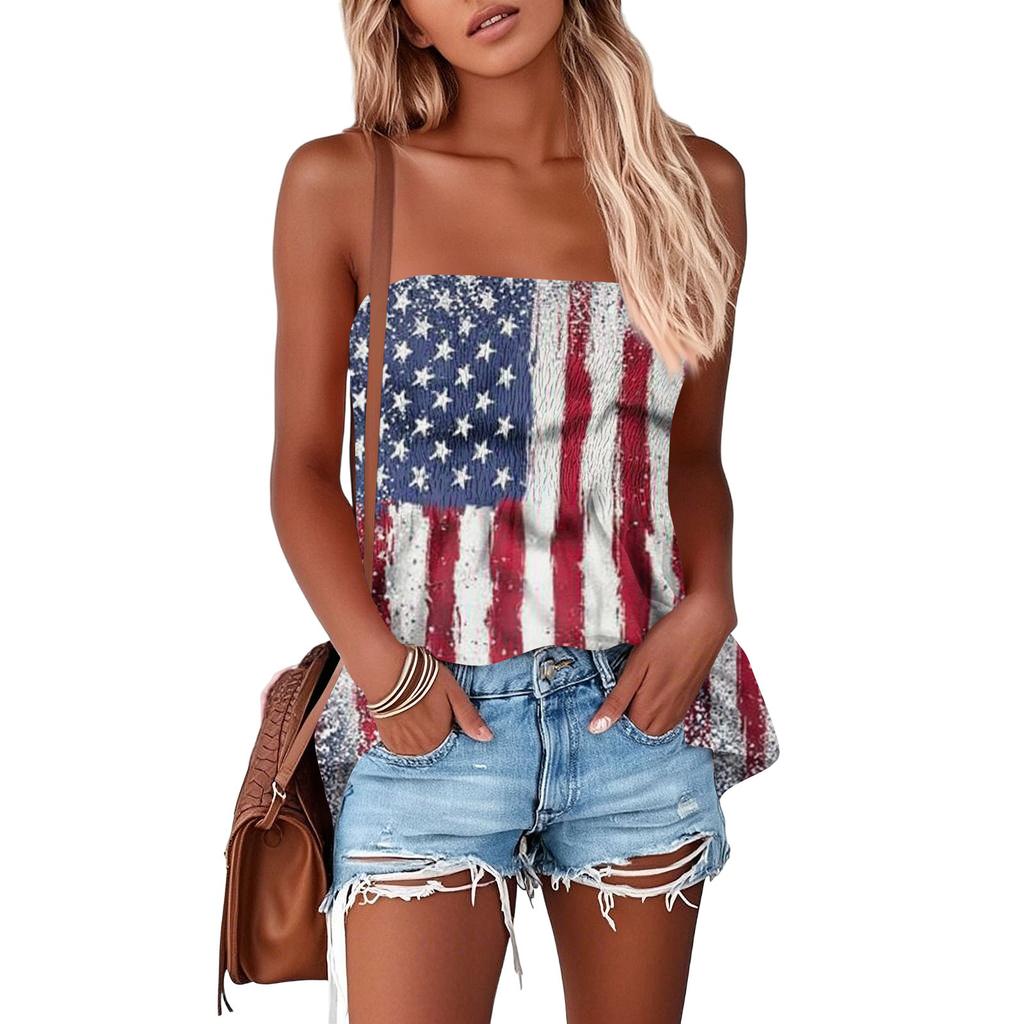 Tube Tops For Women,Cute Sexy Off Shoulder Print Sleeveless T-Shirt