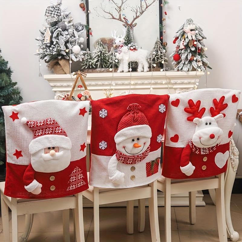 

3pcs Festive Christmas Chair Covers Set, Holiday Party Decorations with Santa, Snowman, and Reindeer Designs for Home and Celebrations New knitted chair cover