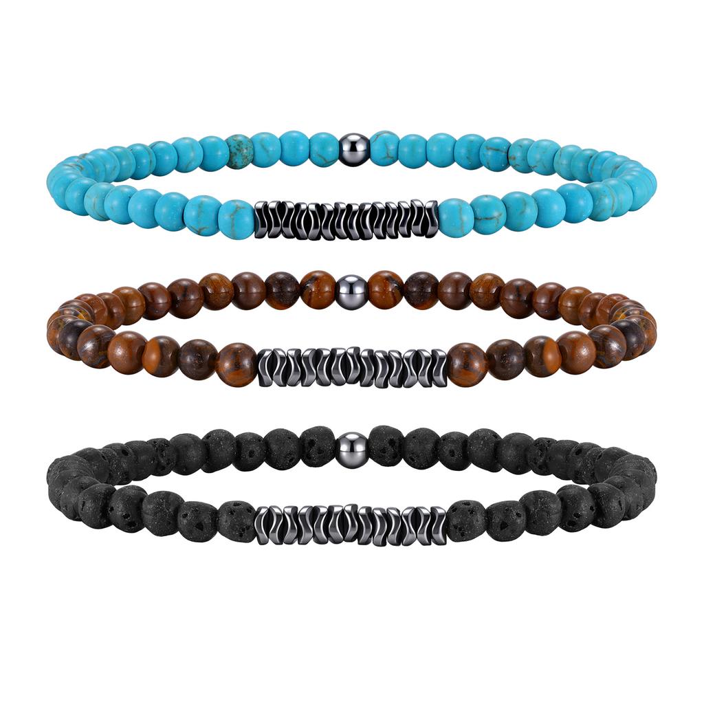 Simple Natural Stone Beads Bracelets for Men 4mm Natural Turquoises Tiger Eye Stone Elastic Bracelet Fashion Meditation Jewelry