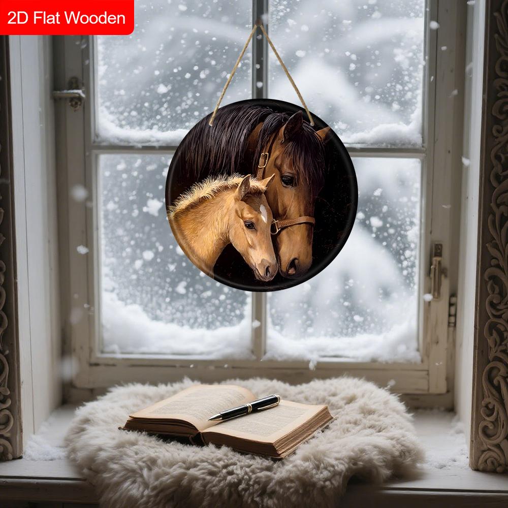 Unique Wooden Sign with Horse Pattern - Charming Round Sign for Front Door, Wall Hanging Decor - Ideal Gift for Friend & Family