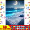 Fairy Dust AB Rhinestone Painting Crystal Decor Diy Diamond Painting "Scenery Beach Moon" 3D Pattern Diamond Embroidery