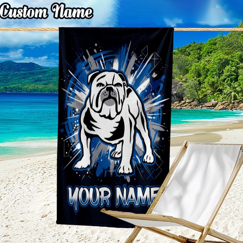 Custom Name Bulldogs Team Beach Towel - Soft, Ultra-Absorbent Microfiber, Lightweight, Perfect for Beach, Parties, Travel, Camping