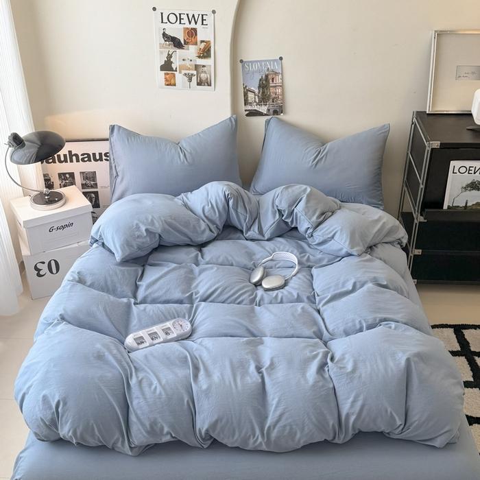 new solid color washed cotton four-piece set Shuangpin student dormitory single bedding three-piece set