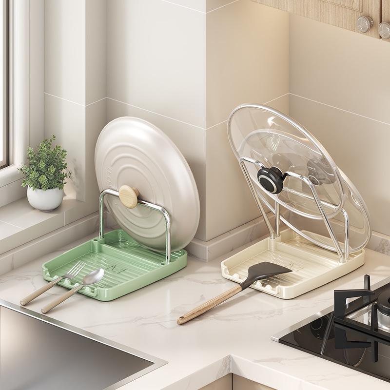 Raft de bucătărie multifuncțional: Suport Spatulă și Capac Oală cu Drenaj