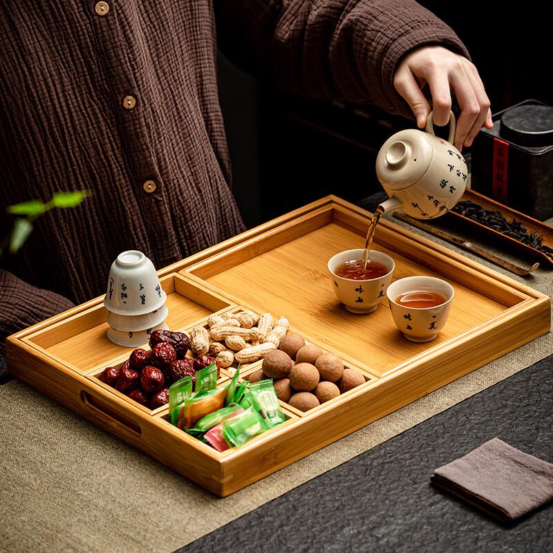 Japanese Style Rectangular Bamboo Multi-Compartment Snack Tray
