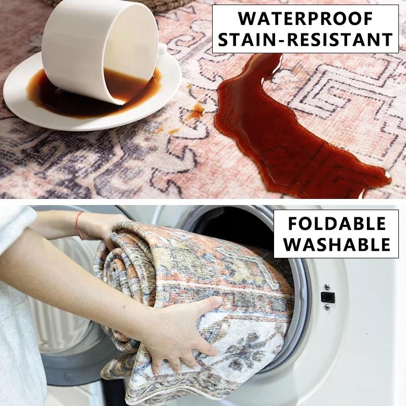 Living Room Carpet Retro Ethnic Style Carpets Machine Washable American Home Decoration Rug Persian Bedroom Bedside Floor Mat