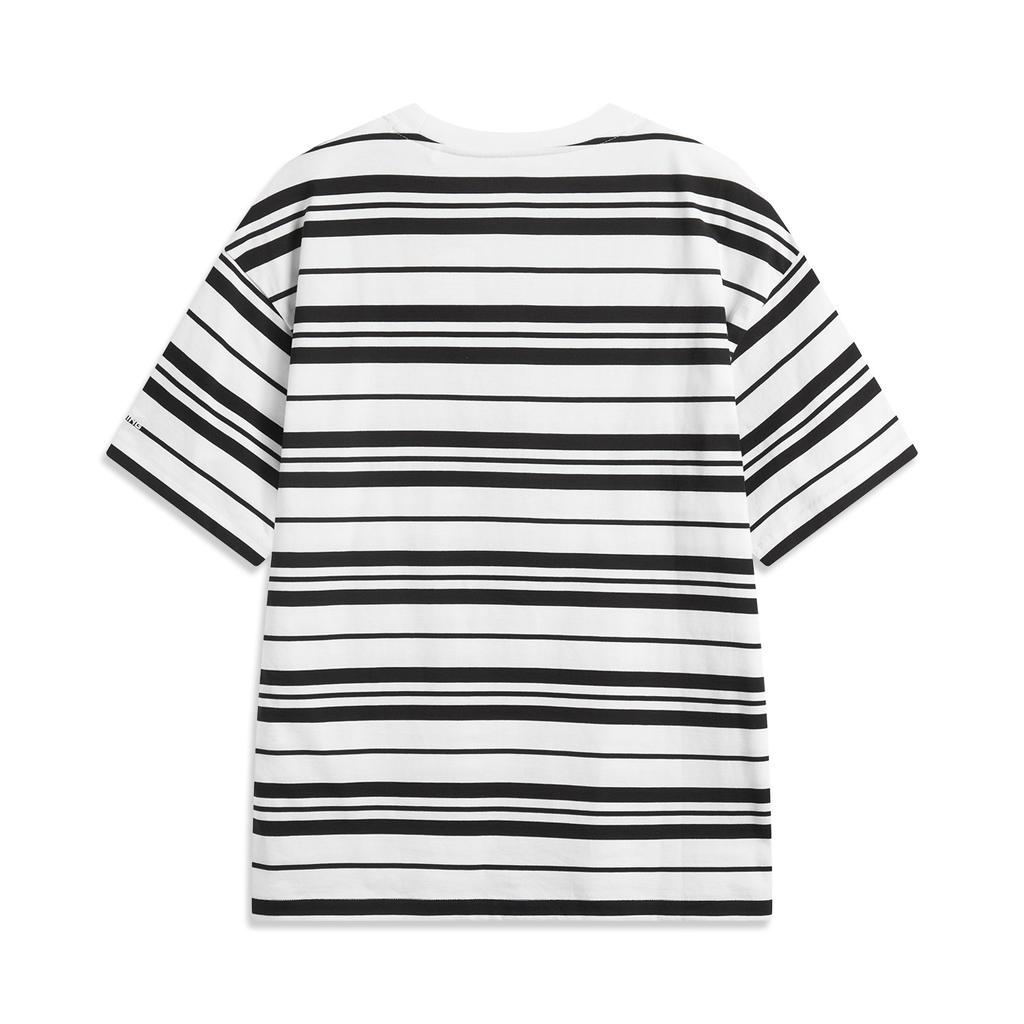 Li Ning Sports Lifestyle Series High Street American Vintage Casual Simple Striped Round Neck Pullover Short Sleeve T-Shirt Men Tops ATSV515-4