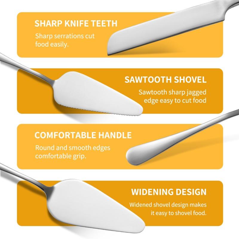 2PCS Stainless Steel Pizza Knife Wedding Birthday Potluck Cake Knife Shovel Baking Set Cut Toast Serrated Bread Knife