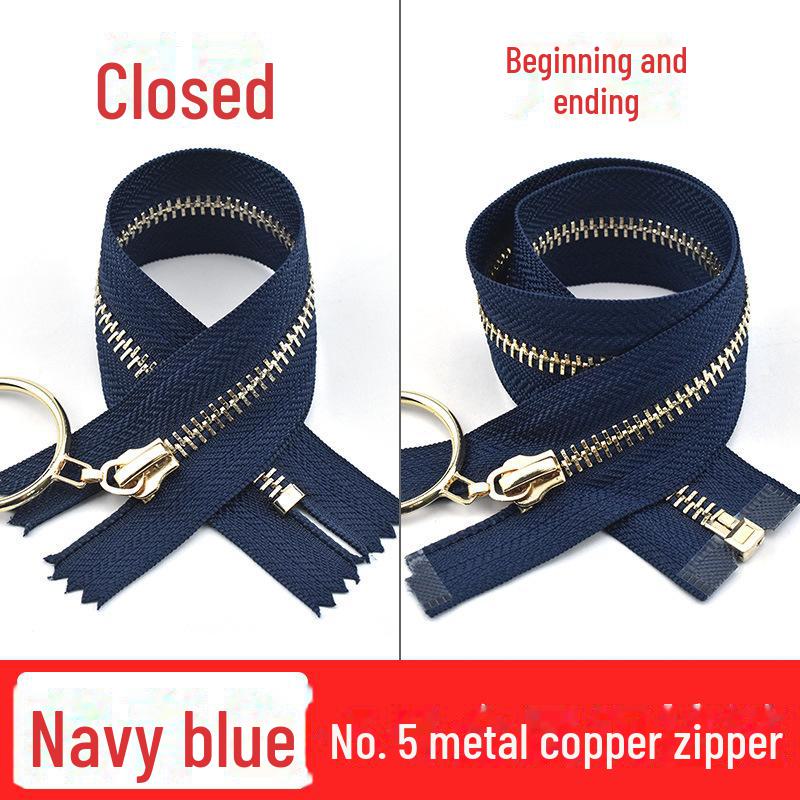 20-40cm Metal Zipper with Large Ring Puller, Size 5, Light Gold Teeth for Bags, Leather Skirts