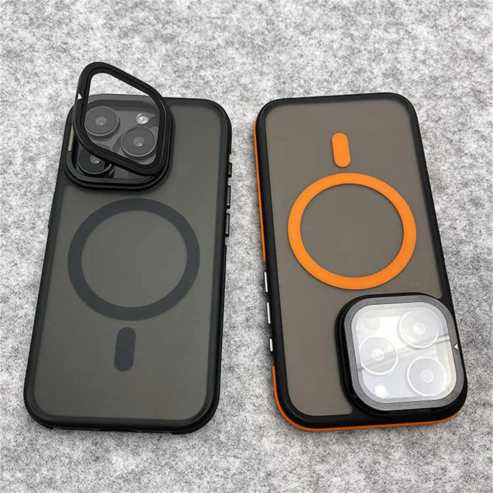 Glass Lens Camera Protection Stand For Magsafe Magnetic Phone Case For For Iphone 16 11 12 13 14 15 Pro Max Plus Matte Clear Cover