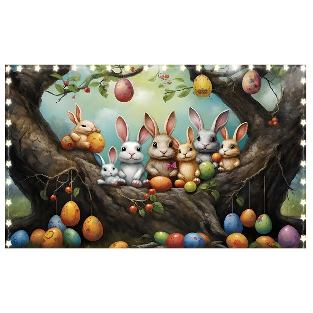Colorful Bunny Eggs Background Decor 180*110cm Easter Photo Banner Poster Props  Home Party Decor