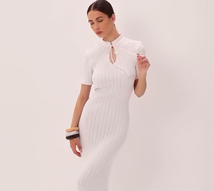 

Летнее вязаное платье с коротким рукавом, приталенное, европейской и американской женской моды 2025 года L