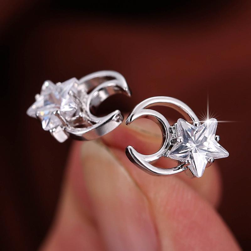 Women’s Star & Moon Rhinestone Copper Earrings – Small, Elegant, In-Stock