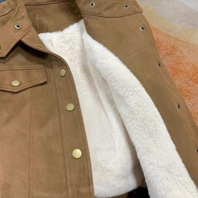 Short Maillard fleece thickened lapel jacket cotton-padded jacket winter loose top motorcycle clothes tide