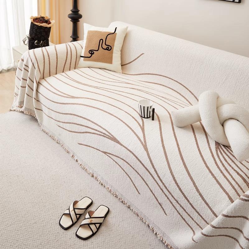 Autumn Winter Thick Solid Color Plush Sofa Towel Sofa Cover Cloth White Sofa Cover Non-Slip One-Piece Cover Towel