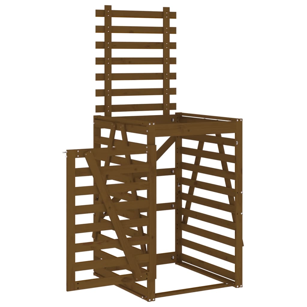 Waste Bin Enclosure Honey Brown 84 x 90 x 128.5 cm Solid Pine Wood