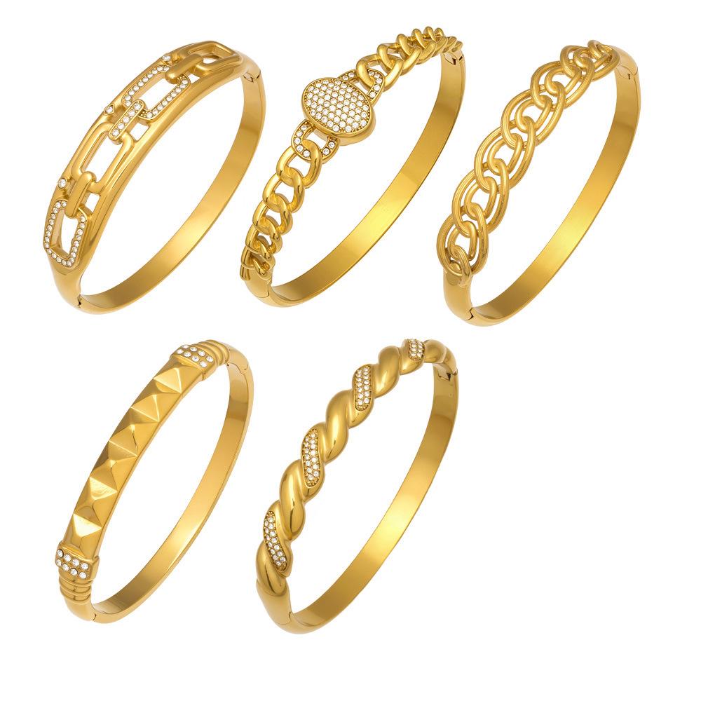 18K Gold-Plated Geometric Zirconia Bracelet with Stainless Steel Buckle