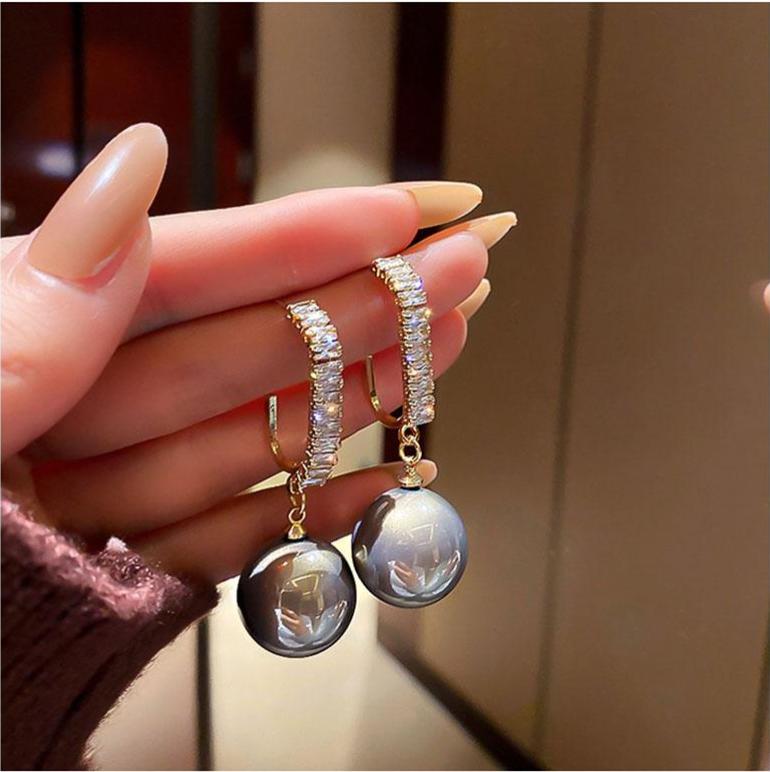 New Fashion Korean Bling Pearl Drop Dangle Earrings for Women Girls Luxury Shinying Zircon Wedding Earrings Jewelry Gift