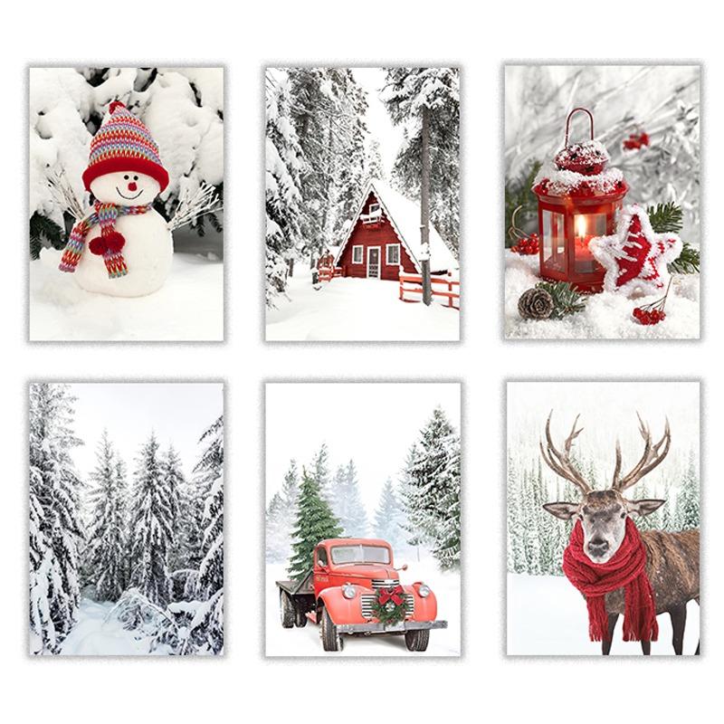 6pcs Santa Claus and Snowman Wall Art Canvas Painting Nordic Winter Snow Scene Prints Poster Living Room Bedroom Christmas Decor