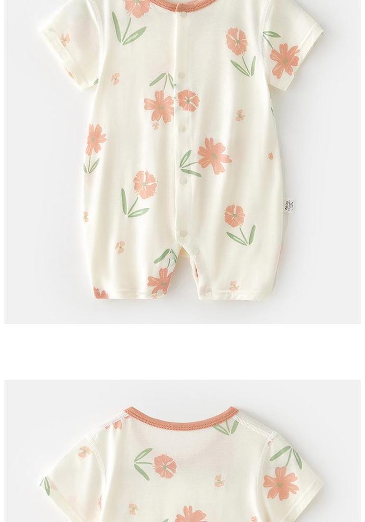 Infant Summer Short-Sleeve Modal Bodysuit - Lightweight Newborn & Toddler Pajamas Romper