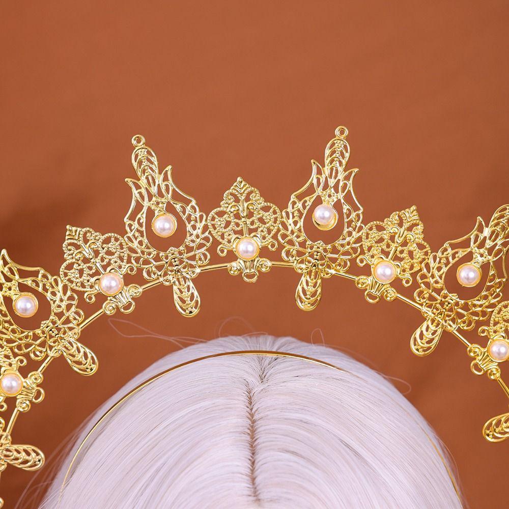 Baroque Halo Crown Gold Plated Baroque Tiara Headband Halloween Costume Artistic Photoshoot
