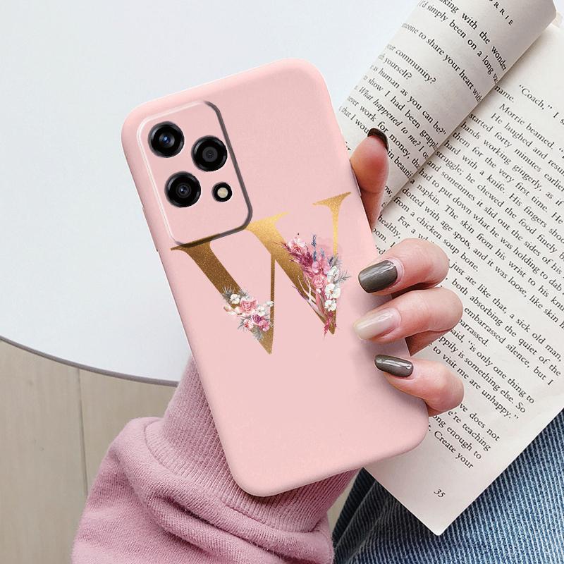 Gold Letter Case For Honor 200 Pro Lite Smart Black Shell Soft Cover For Honor 200Lite Protector Shockproof Funda Pink Flower