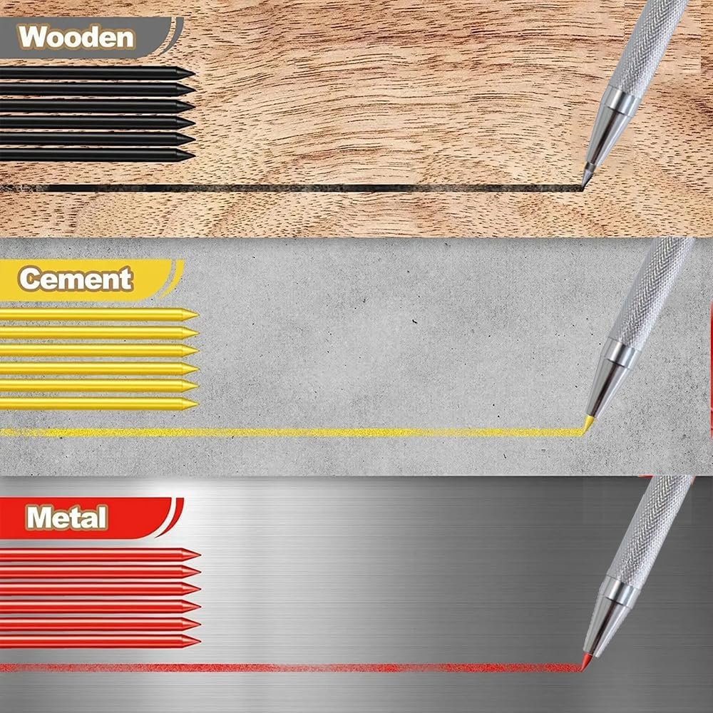 3.0mm Solid Mechanical Carpenter Pencils Set with Refills Woodworking Pencils Marker Marking Tools for Architect Construction(2pencil+2box lead)