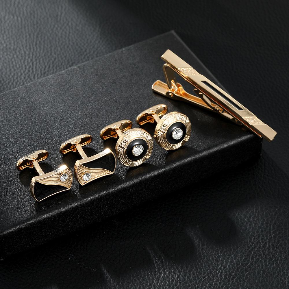 Round Black Drip Diamond Cufflinks French Shirt Sleeve Spike Tie Clip Men'S Business