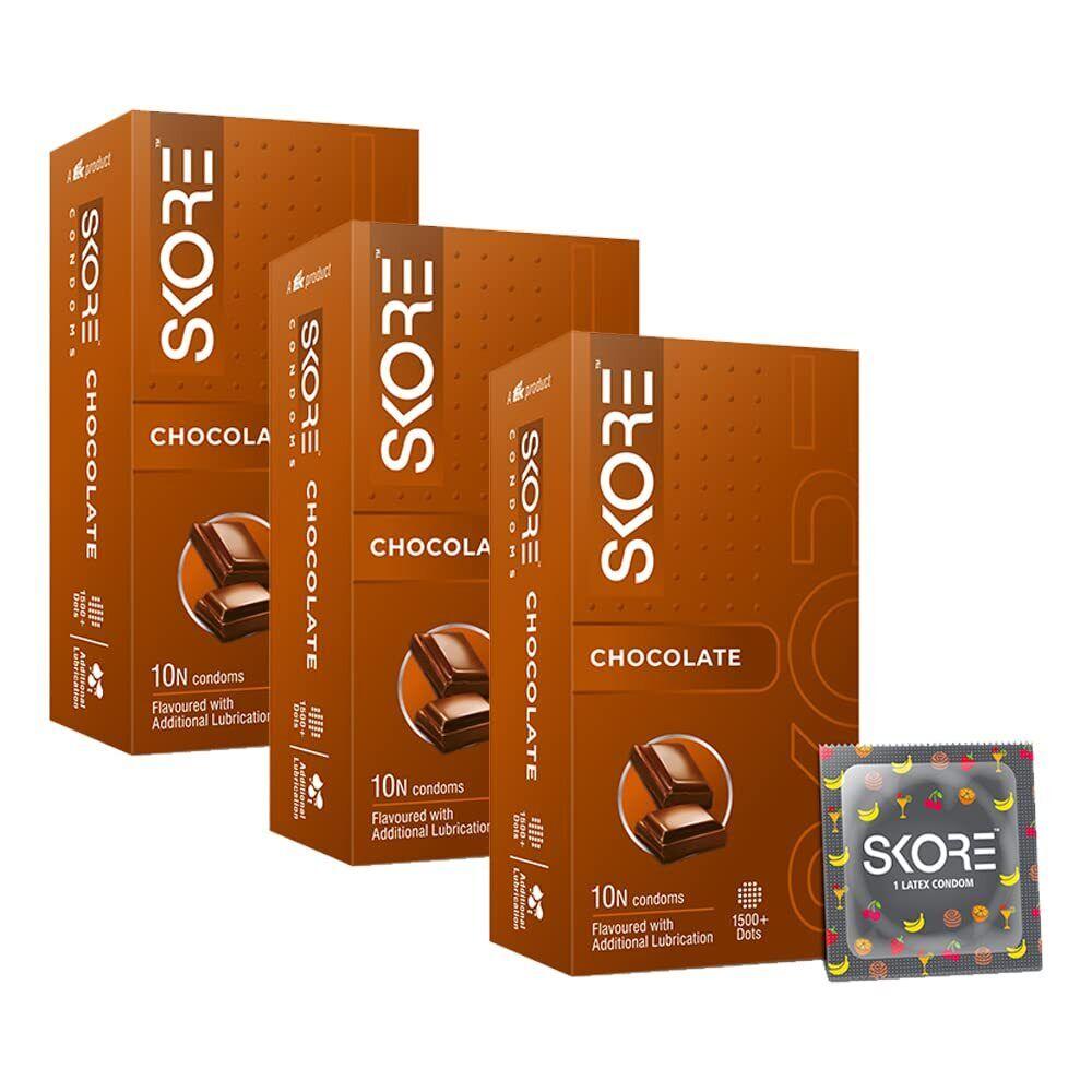 Skore Condoms 10 Count (Pack Of 3, Chocolate)