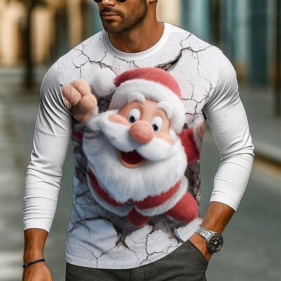 Weihnachten Herren 3D-Druck Lustiges Weihnachtsmann Langarm T-Shirt Rundhals Herbst Winter Lässig Bequemes T-Shirt