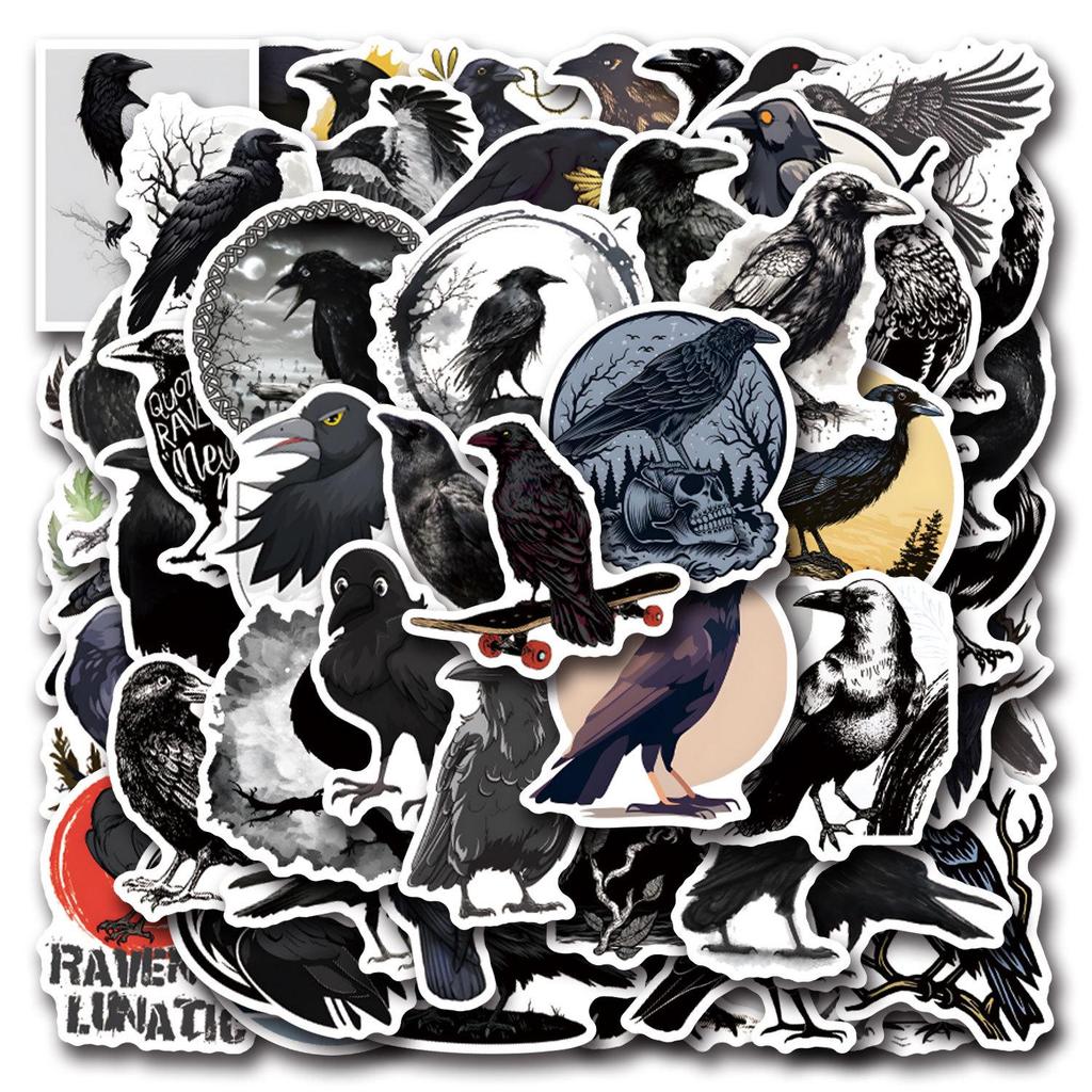 55 Cartoon Black Crow Waterproof Stickers for Stationery, Planners, Water Bottles, and Computers