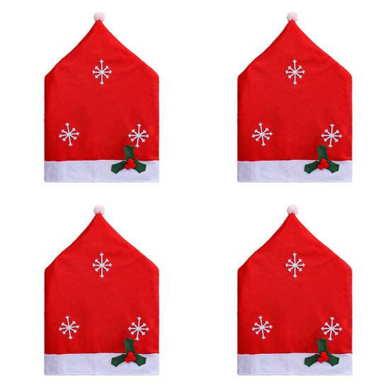 Christmas Chair Cover Non-Woven Santa Hat Shape Red Xmas Chair Back Covers with Snowflake
