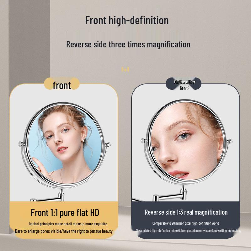 Wall-Mounted Folding Lighted Makeup Mirror for Bathroom or Dormitory