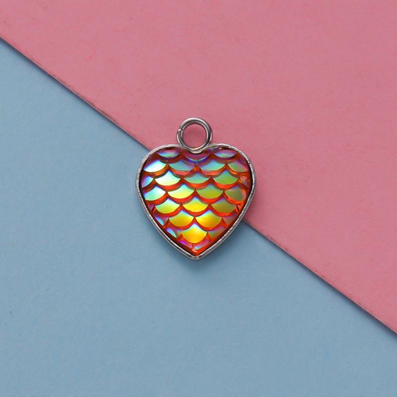 Stainless Steel Heart-Shaped Fish Scale Pendant - Ocean Series DIY Jewelry