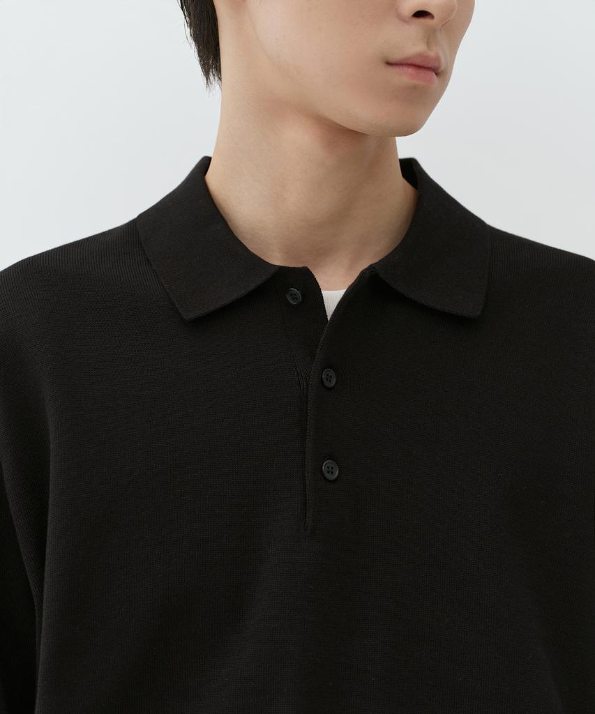 MUSINSA STANDARD Washable Supima Cotton Long Sleeve Knitted Polo Shirt [Black]