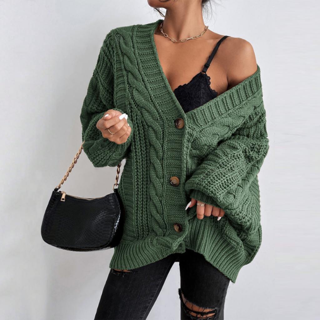 Women's Fashion Loose Cable-knitted Long Sleeve Cardigan Jacket
