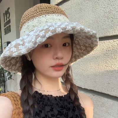 Ribbon Bow Straw Hat Lace Beach Fisherman Hat Elegant Sunscreen Bucket Hat  Vacation
