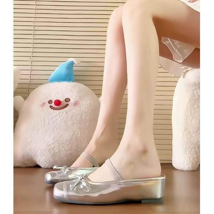 Kleine Innenhöhe erhöhen Taschenkopf Halbschuhe Damen 2024 Oberbekleidung Silber Mary Jane Feenstil Schleife coole Hausschuhe