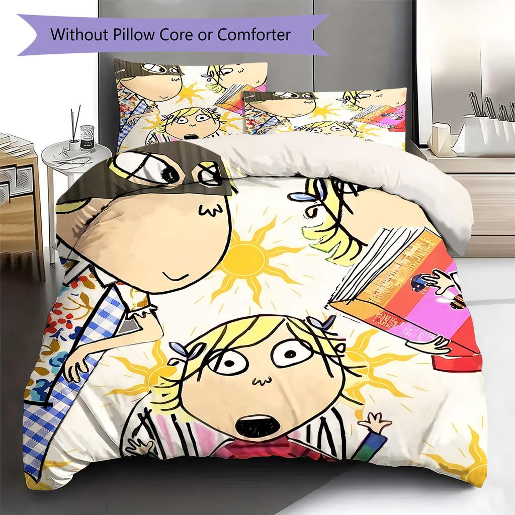 Charlie und Lola Muster Bettwäsche Steppbett Set Bettbezug Kissenbezug Heimdekoration Geburtstagsgeschenk (1 Bettbezug + 2 Kissenbezüge, ohne Füllung)