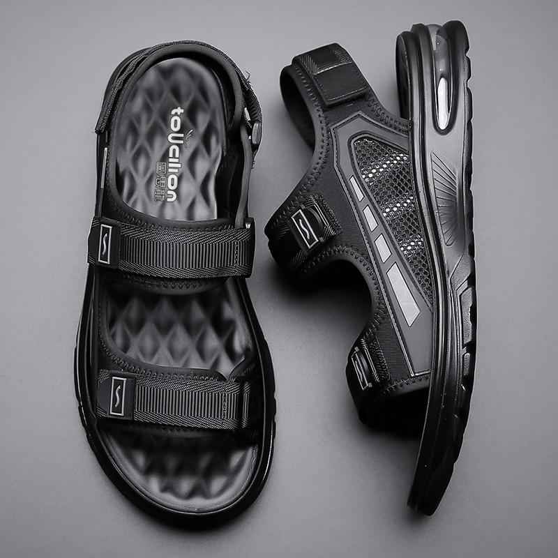 Leather Summer Casual Sandals for Men Waterproof Beach Durable Lightweight Men's Slippers Magic Tape Closure Comfortable Shoes