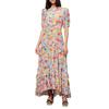 RIXO Womens/Ladies Floral Silk Puff Sleeve Maxi Dress