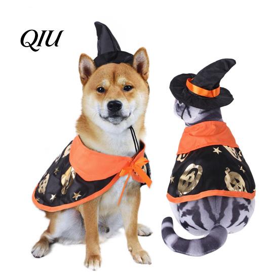 Dog And Cat Halloween Wear 1 Set Pet Costume, Wizard Hat Cape, Cute Small Clothes Pumpkin Print Apparel for Dogs Cats Festive Party Costume