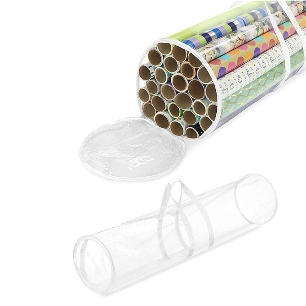 Cylinder Wrapping Paper Storage Bag Large Capacity Transparent Gift Wrap Storage Bag with Handle Zipper PVC
