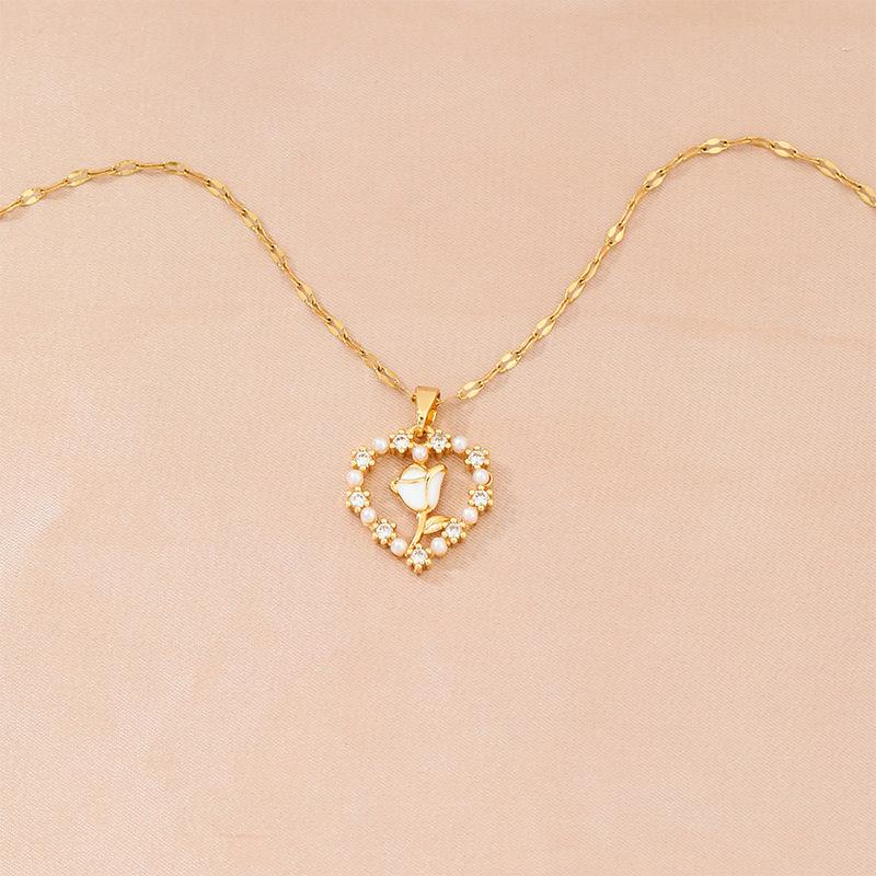

Ожерелье Год любви Женское Свежее Простое Универсальное Сладкое в форме сердца с подвеской-цветком Цепочка на шею