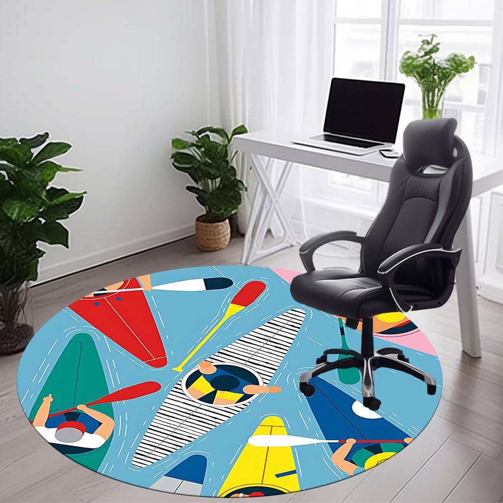 1PC Kayaking Adventure Office Round Area Rug, Indoor Mat Suitable ForOffice, Under Office Chairs Bedroom Living Room Home Decor, Room Deco,  F023